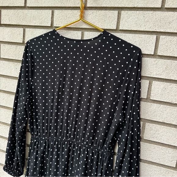 Old Navy Black Polka Dot Waist-Defined Wrap Dress Size M V-Neck Long Sleeve - Picture 9 of 10